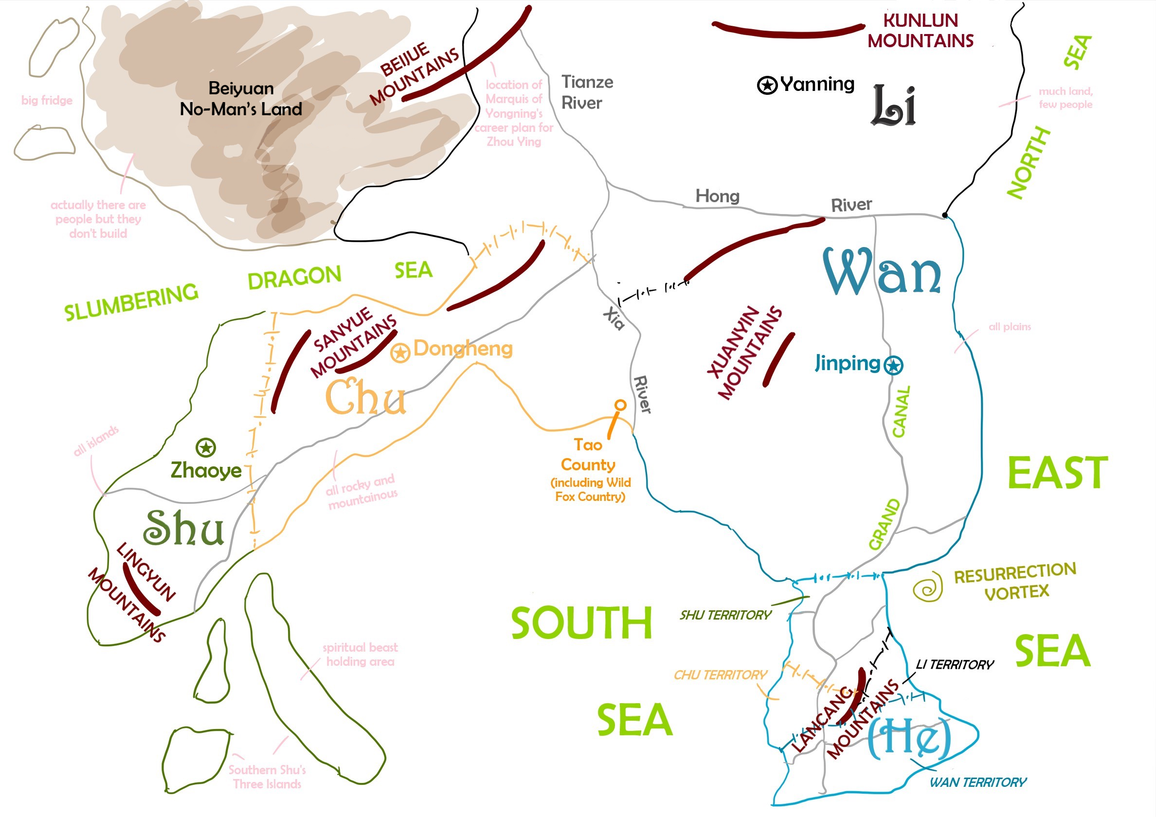 Digitally drawn map of Tai Sui setting